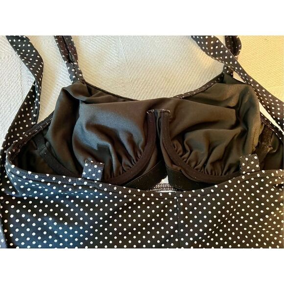 Land’s End Halter Tankini Top Bathing Suit Black White Polka Dot Women’s Size 8 - Picture 9 of 10